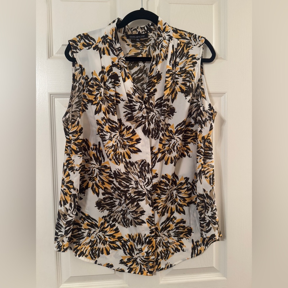 Jones New York Women’s Plus Size 14W Floral Tiger Print Sleeveless Blouse